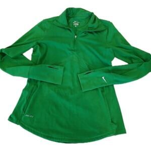Nike Dri Fit Running 1/4 Zip Pullover Kelly GREEN THUMB HOLES Women’s Medium